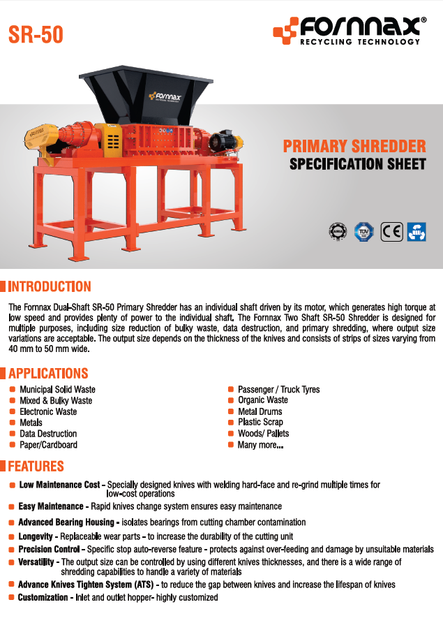 SR-25 Preshredder specification sheet image